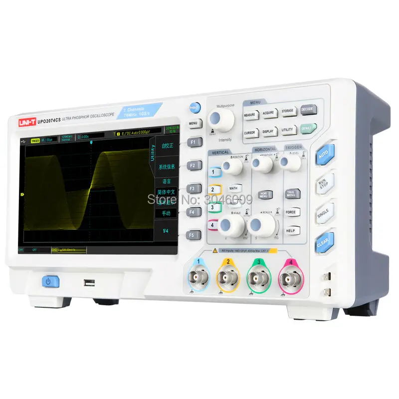 UNI-T UPO2074CS Супер флуоресцентный осциллограф, частота дискретизации 1GS/s, 4-х канальный, 70 МГц полоса пропускания, " TFT ЖК-дисплей