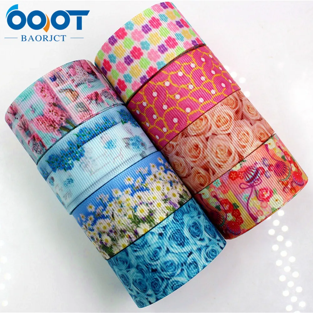 

OOOT BAORJCT 175193 25mm 10yard Flower Ribbons Thermal transfer Printed grosgrain Wedding Accessories DIY handmade material