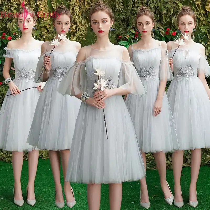 short grey bridesmaid dresses