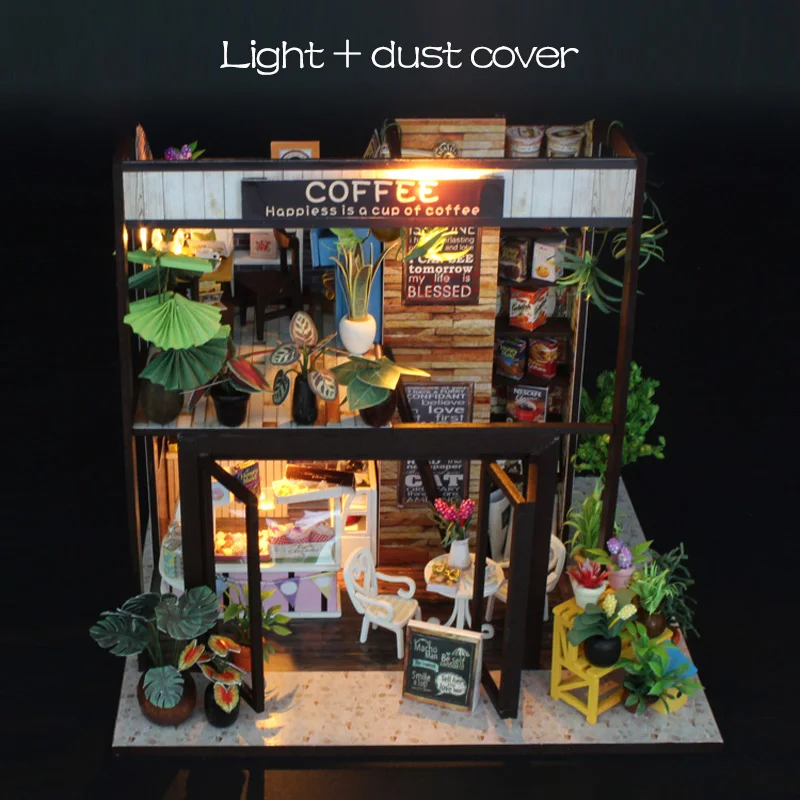 DIY Dollhouse With Furnitures Doll House Miniature Wooden House Waiting Time Coffee House Toys For Children Birthday Gift M027 DIY Dollhouse With Furnitures Doll House Miniature Wooden House Waiting Time Coffee House Toys For Children Birthday Gift M027