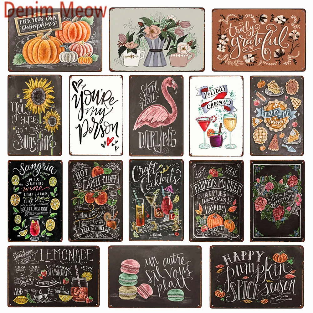 

New Fruits Cocktail Menu Vintage Metal Signs Hand-Painting Blackboard Poster Farmers Market Happy Pumpkin Decorative Plates WY70