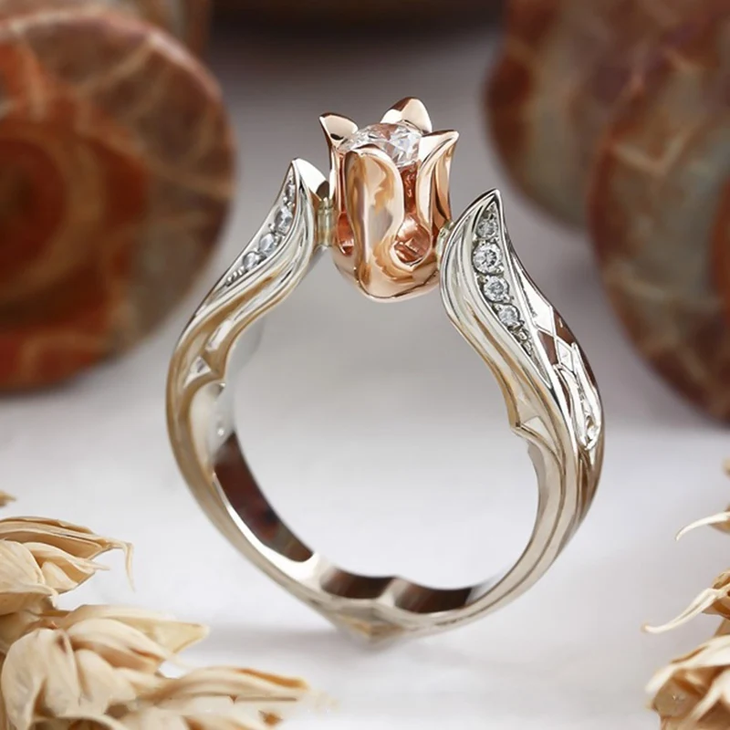 

Two-tone Rose Flower Finger Ring Female Valentine's Day Gift Jewelry Hot Sale Ring
