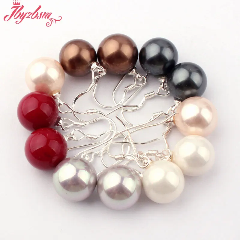 10mm Round Shell Gem Stone Beads White Tibetan Silver Dangle Huggie Women Hook Fashion Earrings 1 Pair Wholesale Free Shipping | Украшения