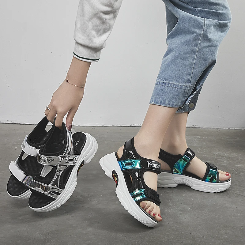 

2019 Summer Women Flat Shoes Large Size Peep-toe Sandalias Sandals Women Flip Flops Footwear Beach Sandals Roman Slippers