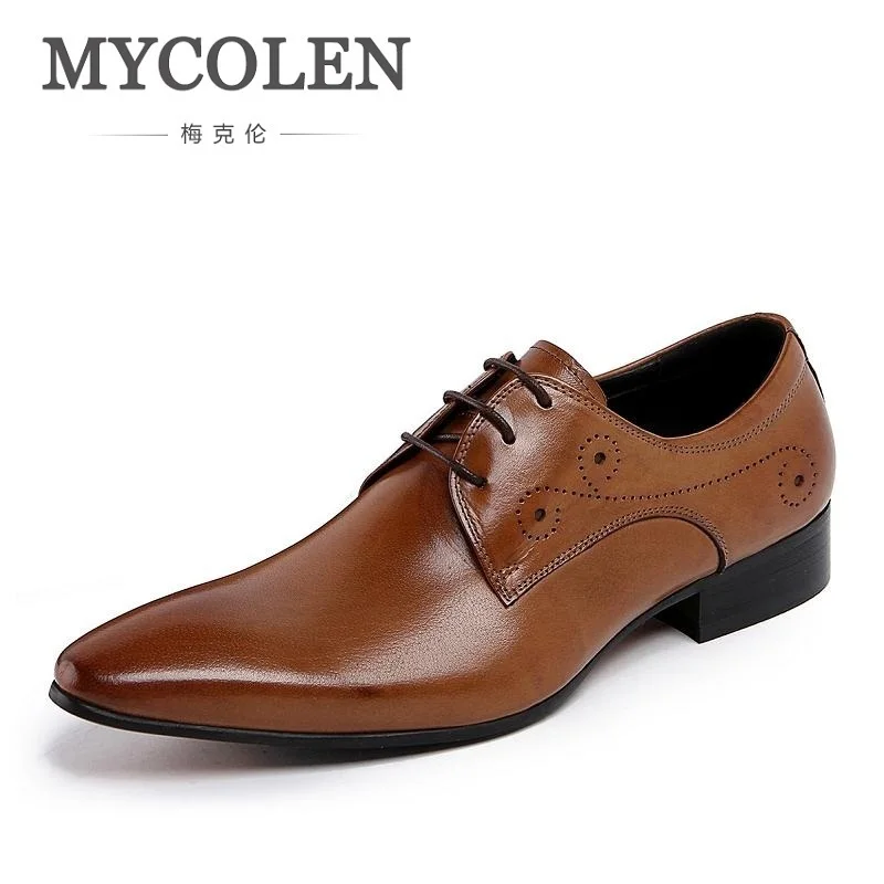 

MYCOLEN Brand Pointed Toe Men's Oxfords Formal Shoes Black/ Brown Genuine Leather Men Dress Shoes Wedding Brogue Suit Men Flats