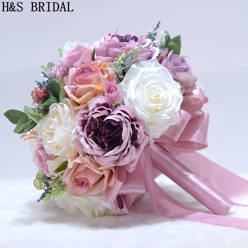 H & S свадебные розовые свадебные букет фиолетовый De Mariage искусственный Винтаж букеты для невесты 2019 цветок