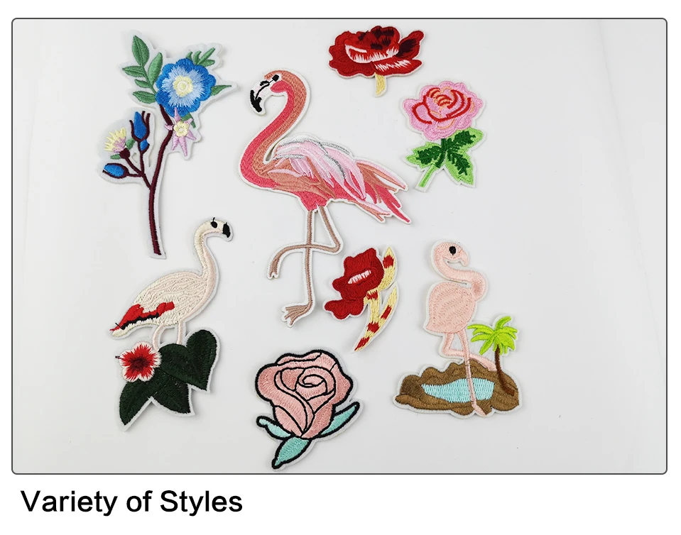 Flower Embroidered Patches For Clothes Applique Stripe Flamingo Patch Embroidery Iron On Patches For Clothes Dress T-shirt(5)