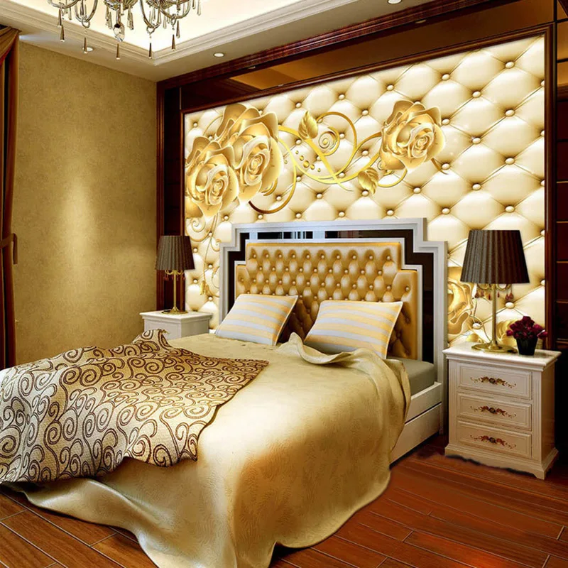 3D обои Золотая Роза мягкая упаковка Европейский стиль фото настенная Фреска отель Гостиная ТВ диван фон роскошный интерьер обои