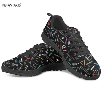 

INSTANTARTS Teaching Aid/Teacher Print Black Women's Running Shoes Breath Lace Up Sneakers Summer Outdoor Air Mesh Sports Shoes