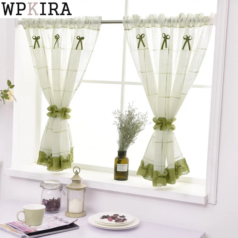 

Plane lattice Curtains for the Kitchen Pastoral Flower Pattern Window Decoration Sheer Short Curtain Panel DL013&20