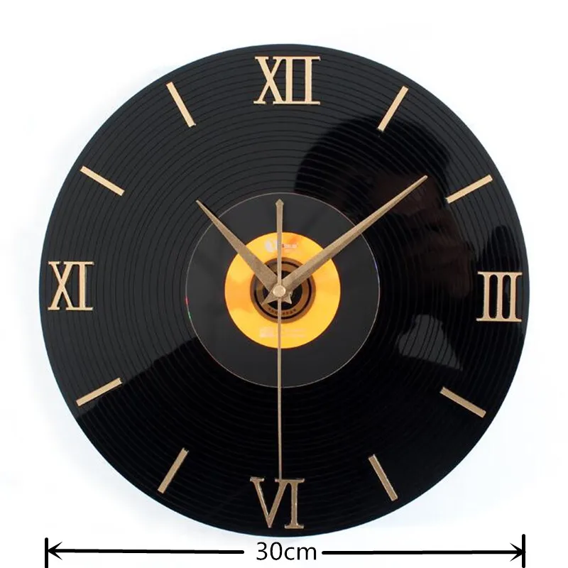 Classic retro nostalgic 3D stereo vinyl CD wall clock metal texture large Roman numerals fashion silent creative watch clock  (3)
