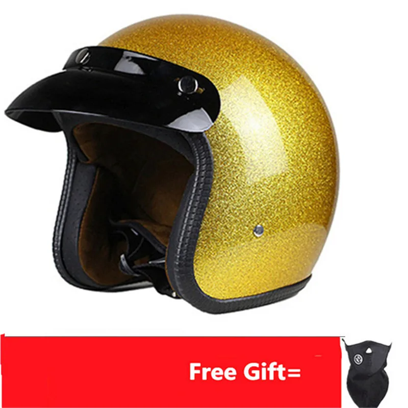 Взрослые красные шлемы для мотоцикла ретро Половина Круизный шлем принц мотоциклетный шлем винтажный мотоциклетный мото - Цвет: shine gold