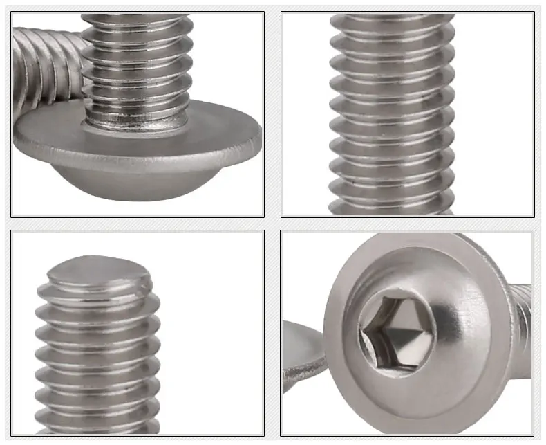 20PCS M3 M4 304 Stainless Steel Half Round Button Flange Head with Washer Inner Hex Socket Allen Screws Bolt