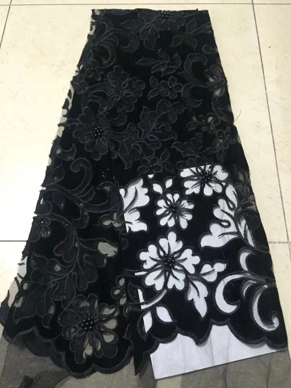 Новая красивая африканская Кружевная Ткань 5 ярдов/шт бархат Лазерная резка с бисером для женщин великолепные кружевные платья высокое качество ткани