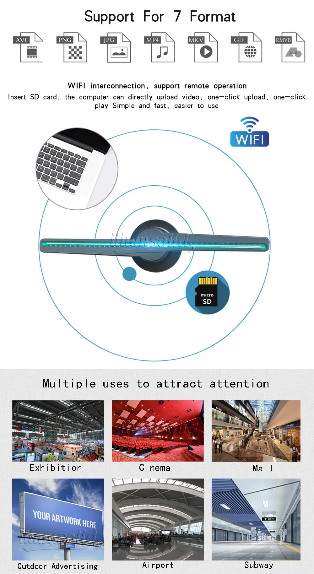 3D Голограмма Wi-Fi приложение управления рекламный дисплей светодиодный вентилятор Виртуальная реальность голограмма графическая проекция