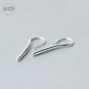

rEAL. 925 Sterling Silver Plain Polished Hook Shape Earrings Dangle Straight Bar design GTLE515 JEWELRY