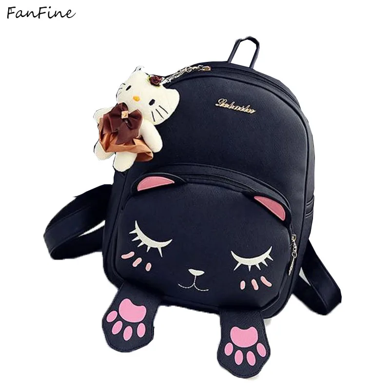 Fanfine Brand Lovely Cat Leather Backpacks Women Shoulder Bags School