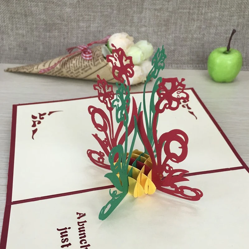  1pcs Narcissus Laser Cut Paper Greeting 3D Pop Up Kirigami Card Wedding Invitation Birthday Valenti - 32817174471
