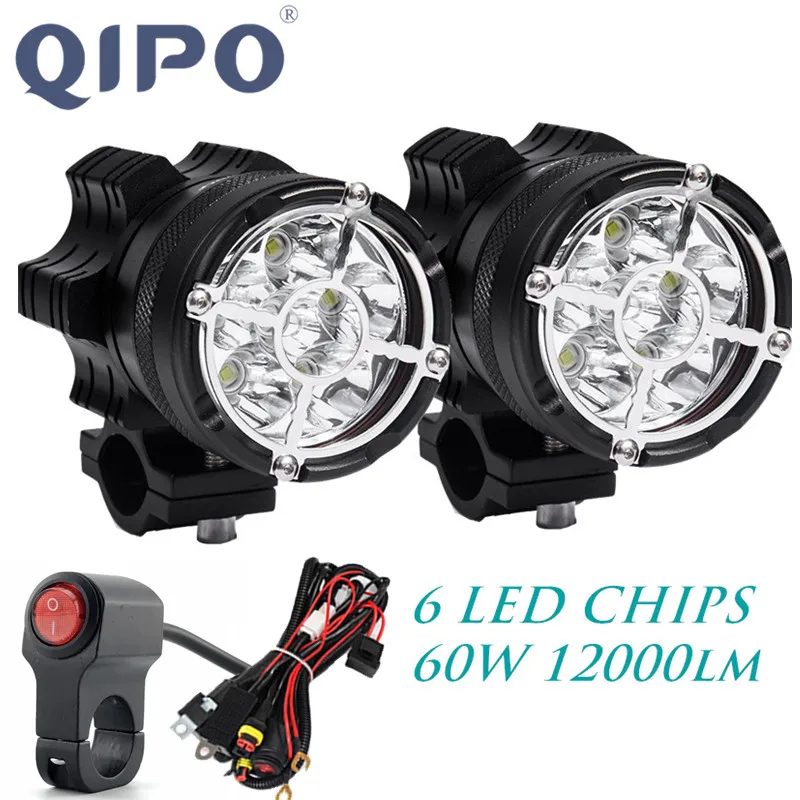 

QIPO Motorcycle Led Headlight 6LED 14000lm 6000K Waterproof Driving Spot Fog Lights External MOTO Accessories bulb 12V For Handa