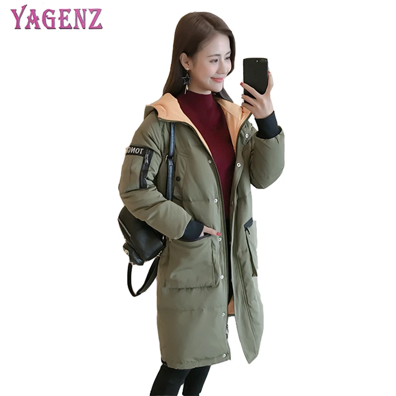 

Winter Women Feather Cotton Jacket 2018 High Quality Thicken Long Section Solid Color Warm Plus Size Women Hooded Cotton Jacket