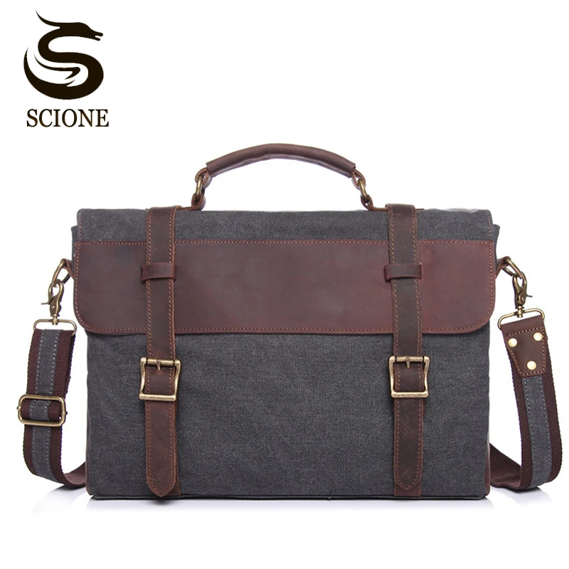 New Fashion Men Briefcase Bag Canvas + Leather Messenger Bags for Men Famous Brand Shoulder Bag Male Casual Laptop Handbag Totes New Fashion Men Briefcase Bag Canvas + Leather Messenger Bags for Men Famous Brand Shoulder Bag Male Casual Laptop Handbag Totes