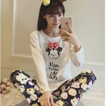 Новые женские пижамные комплекты Осенняя тонкая свободная пижама с длинными рукавами и принтом из мультфильмов для девочек