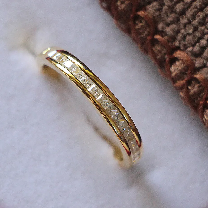 sterling silver jewelry yellow gold color small princess cut stones micro paved synthetic gem female wedding band ring - Small Wedding Rings sterling silver jewelry yellow gold color small princess cut stones micro paved synthetic gem female wedding band ring - Small Wedding Rings