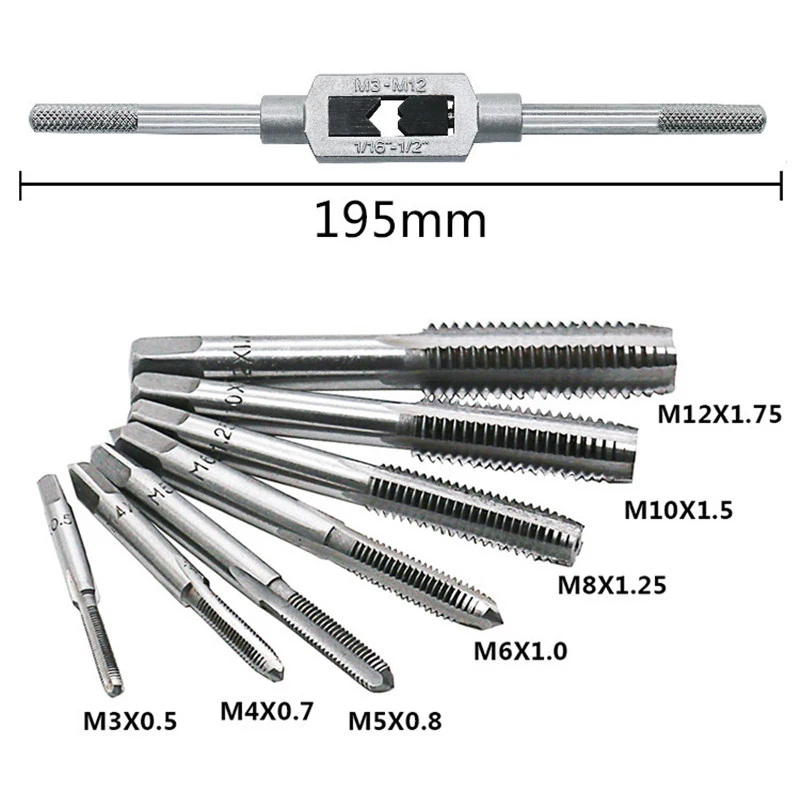 

Taps fixed wrench Hardware tools hand wire metric key wire attack combination suit 8 pieces screw tap threaded die key ZWL-17