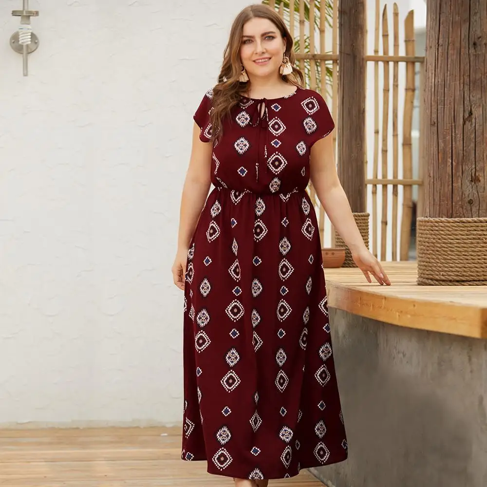 

Plus Size Boho Print Long Maxi Dress Women Big Size Summer Holiday Loose Retro Dresses Casual Red vintage Beach Sundress vestido