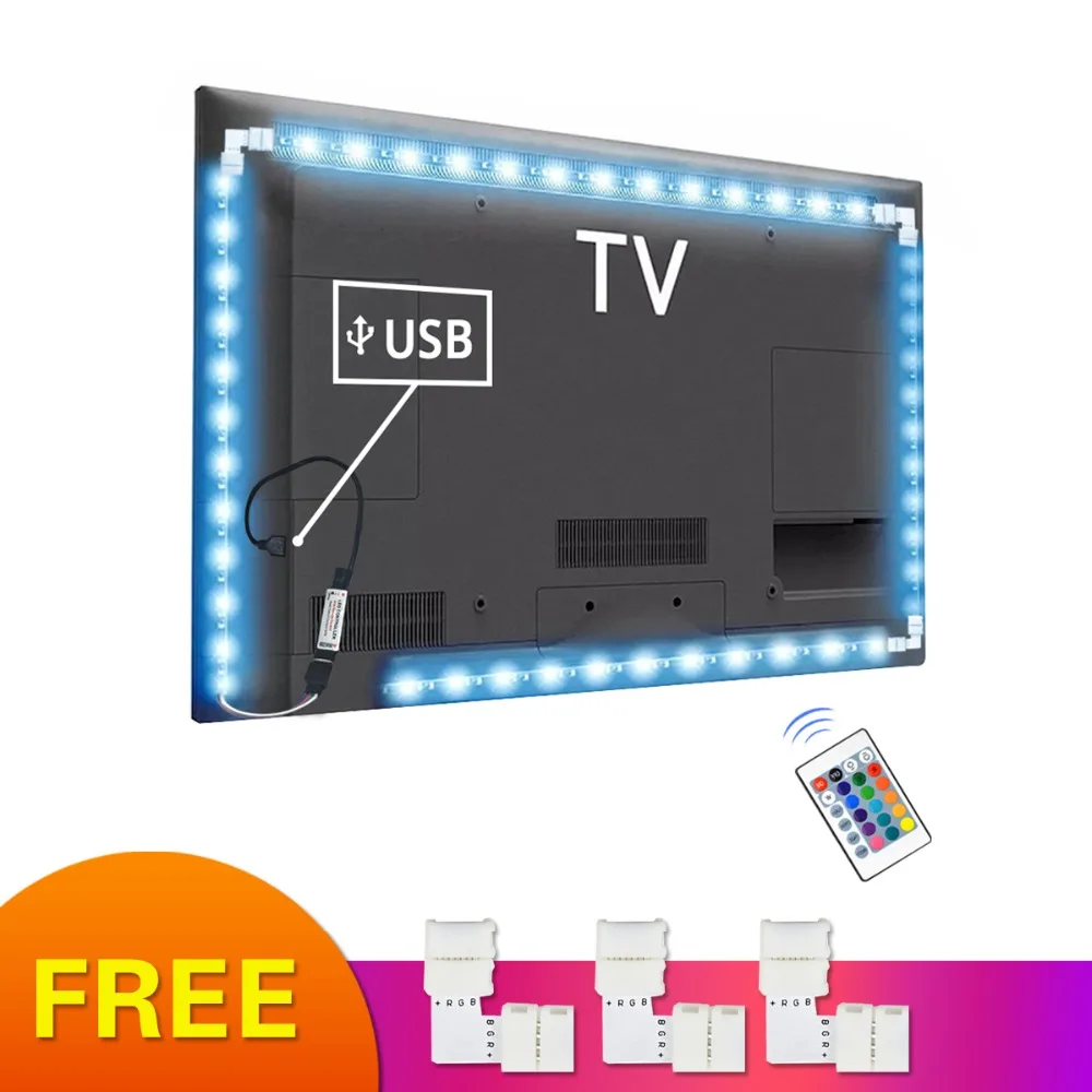 

5V 5050 RGB Table lamp LED Strip light Bed Desktop Background Lighting Decoration with remote control and L buckle 1M 2M 3M