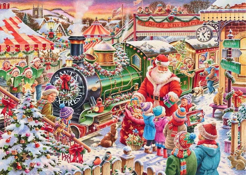 рождество христово пазлы для детей. рождественские пазлы. пазл schmidt 1000 деталей: санта клаус и эльфы. рождественские пазлы. художник стив крисп магазин.