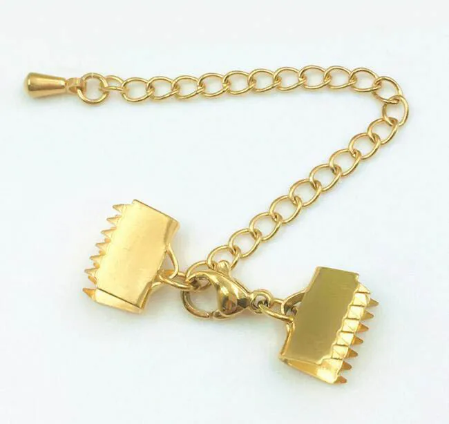 Stainless Steel Cord Ends Caps with Lobster Clasps Extender Chain