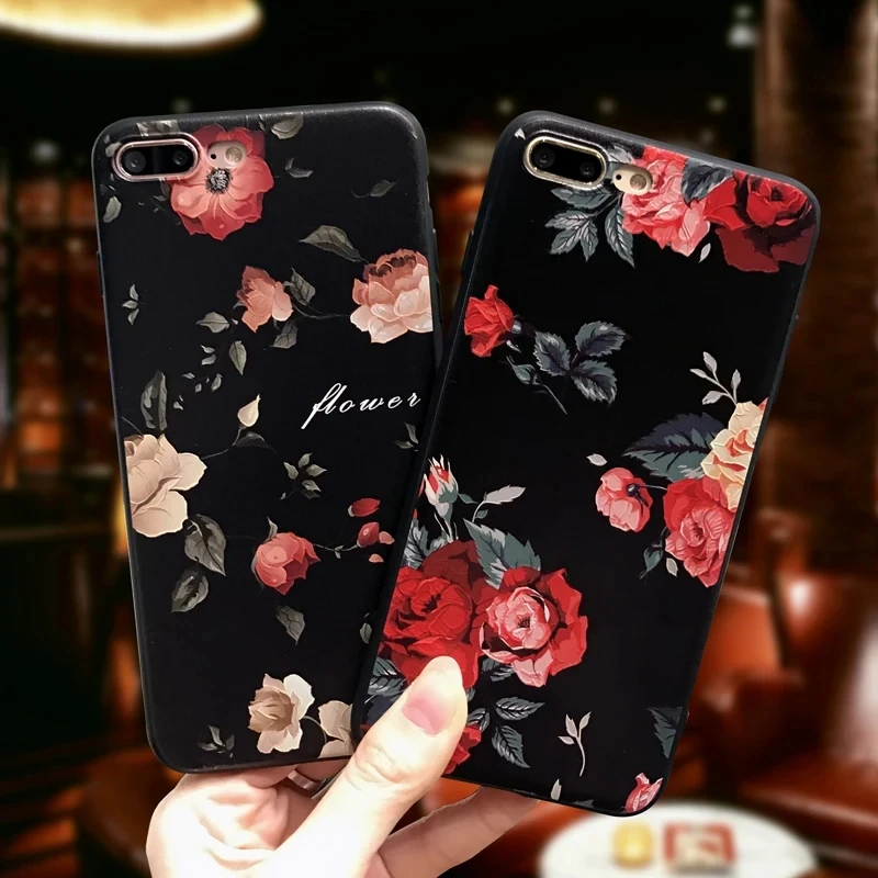 

For iphone XR XS Max X Case For iphone 7 8 6 Plus Case For iphone 6 6 s 6s 5 5s se Case Cover Rose Flowers Black Phone Case