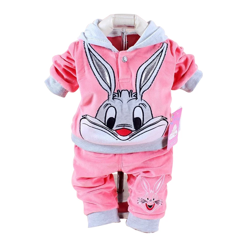 

Retail New 2016 Spring/Autumn Baby Set Velvet Rabbit Cartoon Print Hoodie+ Pant Twinset Long Sleeve Velour Baby Clothing Sets.