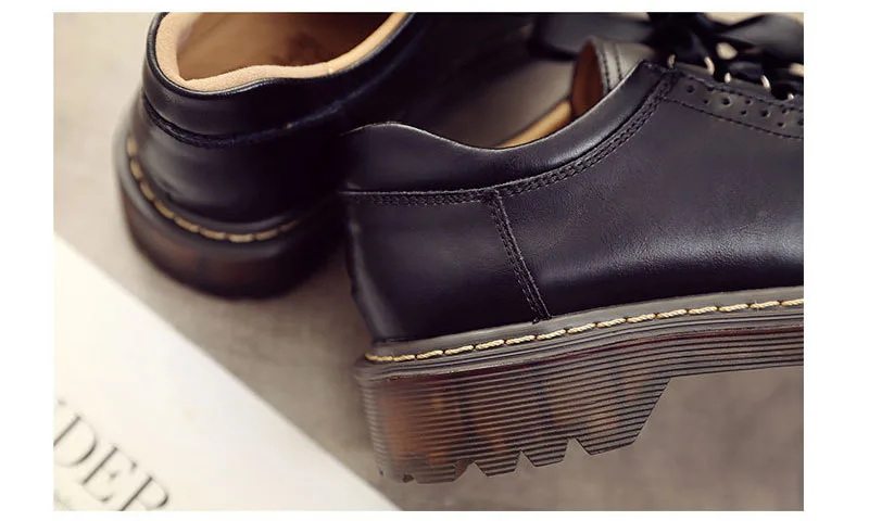 QPFJQD/Женская обувь из спилка на шнуровке в британском ретро-стиле; повседневные женские туфли-лодочки на толстой платформе; обувь в английском стиле с круглым носком