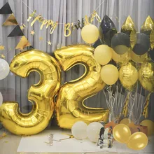 16/32inch Rose Gold Silver Number Foil Balloon Birthday Party Decoration Digit Air Ballon Figures Balloons Globos Party Supplies