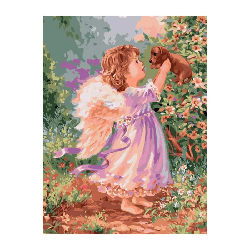 Angel girl puppy dog Прямая поставка картина по номерам DIY Рисунок Настенная акриловая