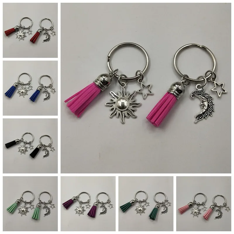 

Silver Sun And Moon Keyrings, Tassel keychain, Celestial Keychains, BFF Keyrings, Space Keychain, Accessory Set, Best Friends