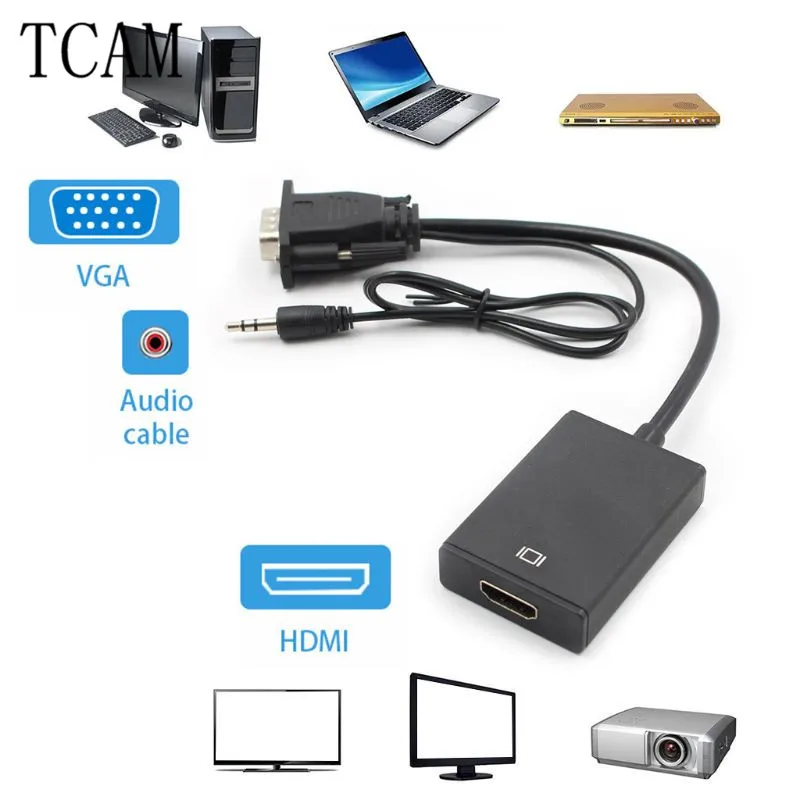 Мужчина VGA к HDMI Женский конвертер Кабель-адаптер с аудио Выход 1080 P для портативных ПК к HDTV проектор r10