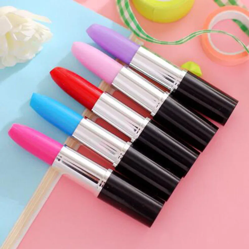 Cute Ballpoint Pen Creative Lipstick Pen For School Office Supplies Stationery Colored Ball Pens Blue Refill 0.5mm retro fashion leather round pencil holder desktop stationery office supplies cosmetics eyebrow pencil lipstick round storage box