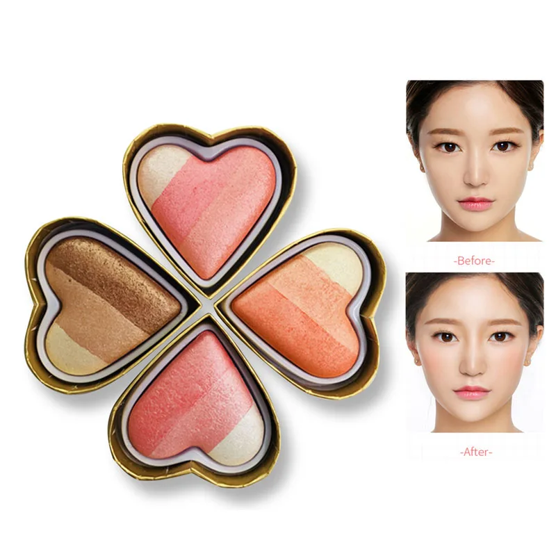 

calance Brand Dark Skin Face Highlighter Cosmetics Mineral Contouring Heart Shape Baked Powder Rainbow Highlighter Makeup