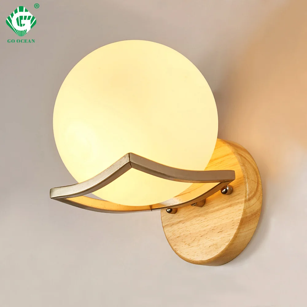 الحديثة الشمال LED الشمعدانات ضوء الخشب الزجاج E27 الزخرفية لمبة نوم داخلي الحمام دراسة غرفة المعيشة الجدار مصباح الغرور السرير