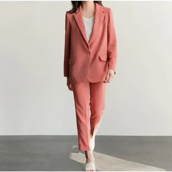 

High Quality Fashion New Business Pant Suits Set Blazers Formal Women OL Elegant Solid color 2 Piece Sets Uniform Jackets Set