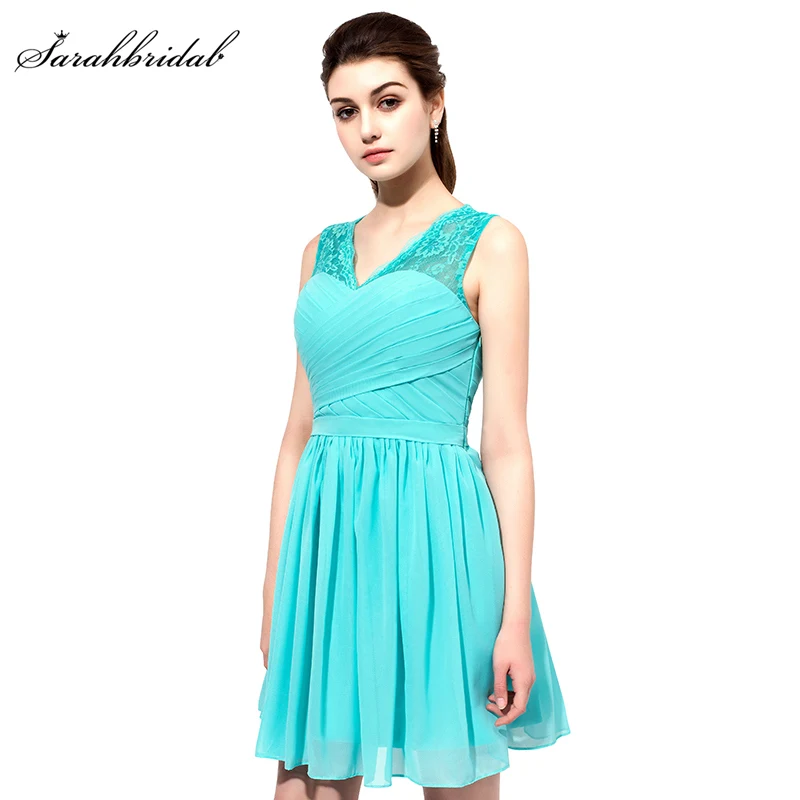 

In Stock Cheap Inventory Clearance Short Homecoming Dresses V Neck Pleat Chiffon Prom Party Dresses Cocktail Dresses SLD358