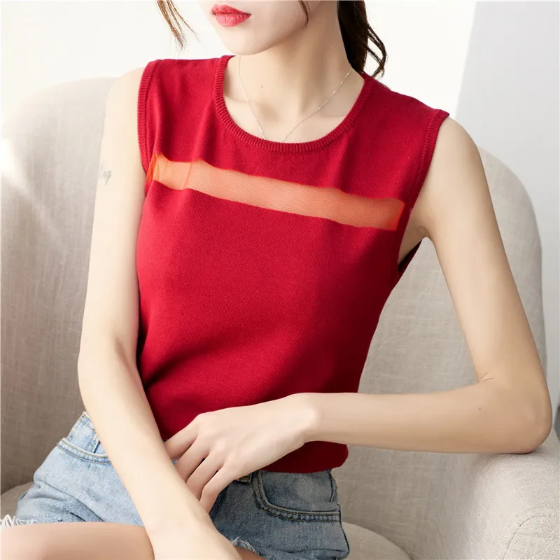 

Fashion new solid color round neck ladies sleeveless knit vest fashion wild models