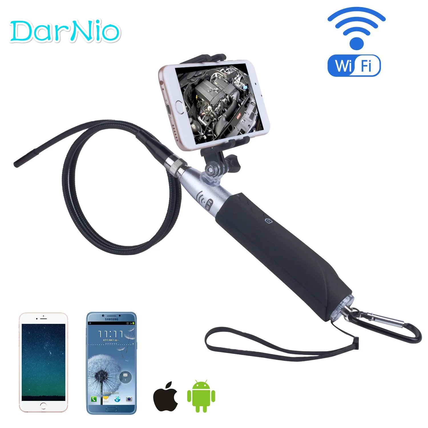 Black 720P Wireless WIFI Endoscope 2.0Mega Pixels Inspection Snake Camera 1M/3M Cable 8mm 6 LED Borescope for Android Iphone Spy