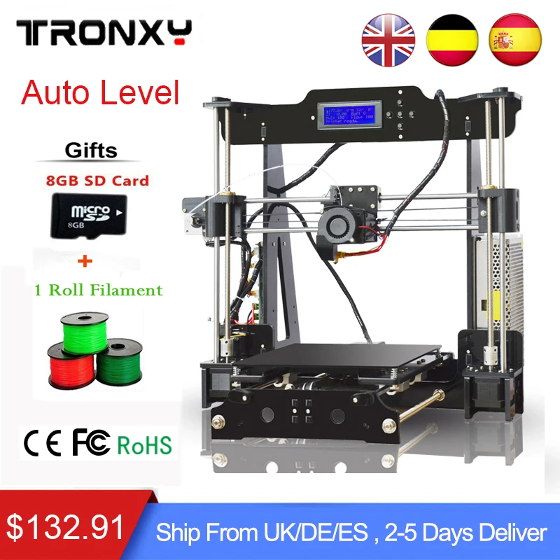 2018 Tronxy 3d Priinter كيت عالية الجودة السيارات التسوية الدقة Reprap 3d طابعة DIY كيت + 1 لفة خيوط 8 GB بطاقة SD كما هدية