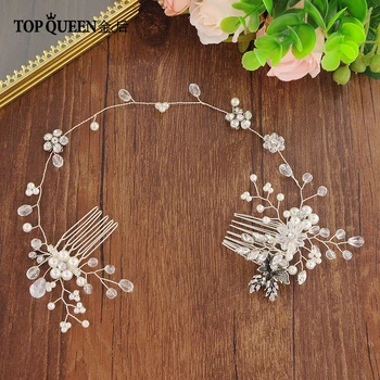 

TOPQUEEN Wedding Accessories Elegant Hair Vines Bridal Clips Sliver Bridal Double Hair Comb with Crystal Beaded Headwear HP24