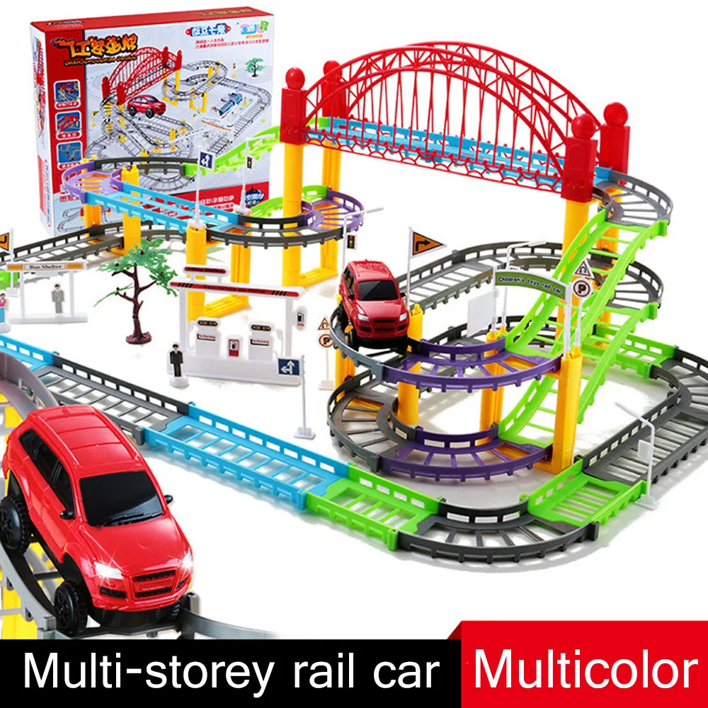 

Kids Electric play Car Toy Set Assembly Puzzle Road Toy Model Slots Toy Racing Bi-Rail Car For Children present Birthday Gift