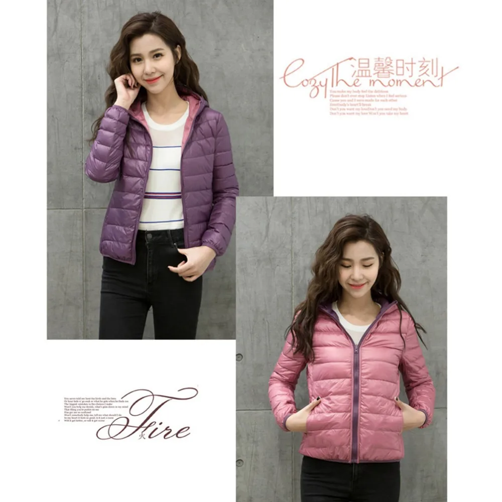 Finest  Duck Coats Women Hooded Jacket Ultra Light Down Jacket With Bag Travel Double Side Reversible Feath